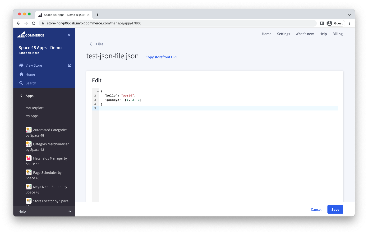 JSON file open with syntax highlighting in the File Explorer editor